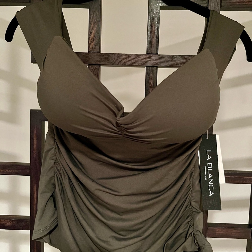 LA BLANCA (NWT) ISLAND GODDESS 2 PIECE TANKINI OLIVE SIZE 10